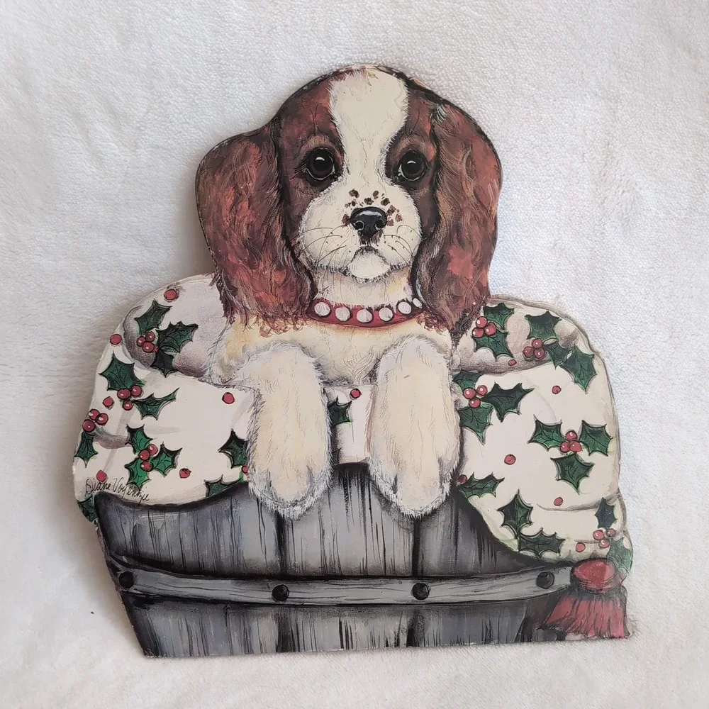 Vintage Christmas Puppy Silent Companion Wood Dummy Board Dog Wall Art Spaniel